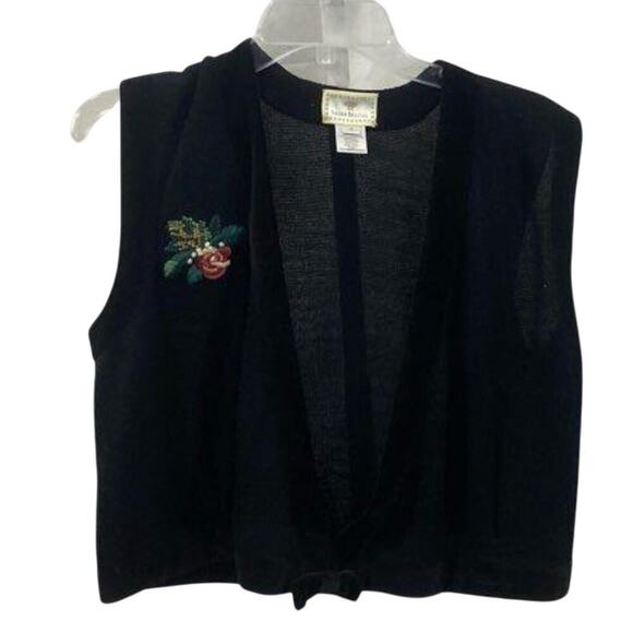 NWT Susan Bristol Vintage Black Velvet Knit Vest – Size Small - Picture 1 of 4